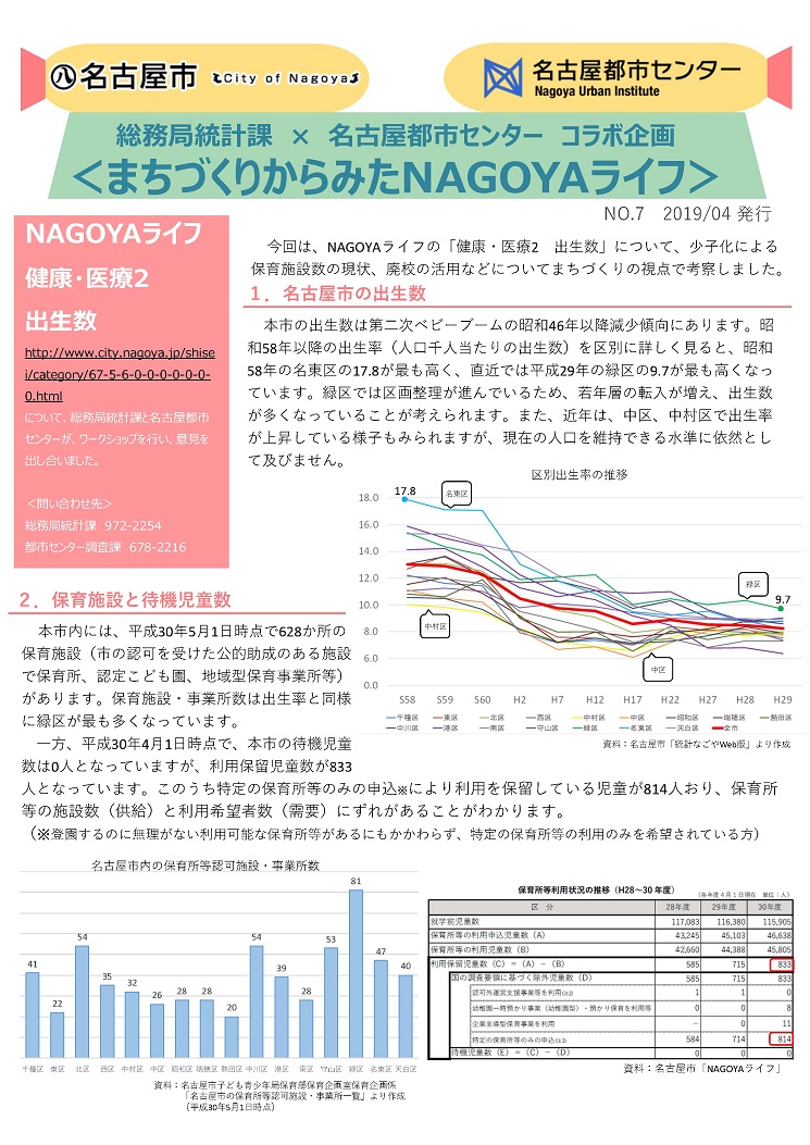 名古屋市統計課×名古屋都市センターコラボ企画＜まちづくりからみたNAGOYAライフ＞